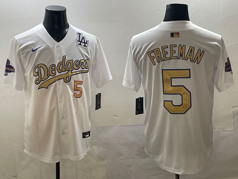 Men Los Angeles Dodgers 5 Freeman White Gold Game 2025 Nike MLB Jersey style 3284